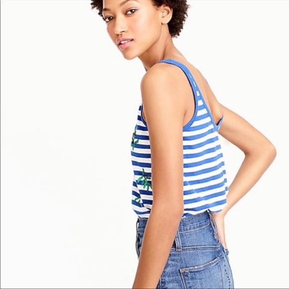 J. Crew Striped Sequin Leaf Tank Top Blue/White Size Small NWOT - Picture 2 of 8